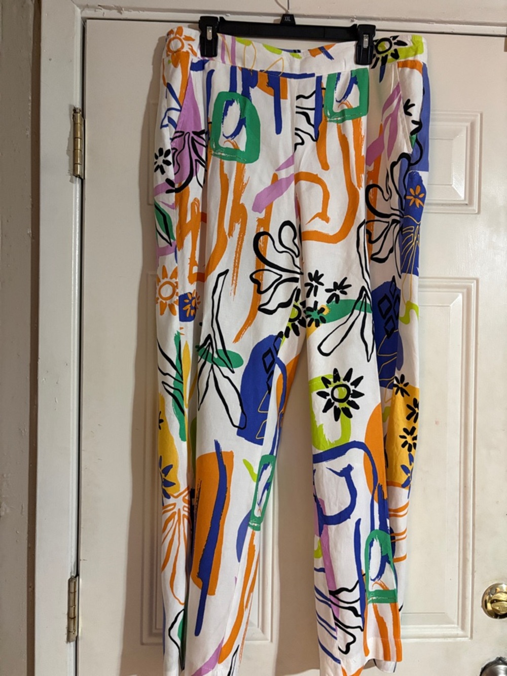 Chico's White Wide Leg Pants with Multicolor Abstract Print